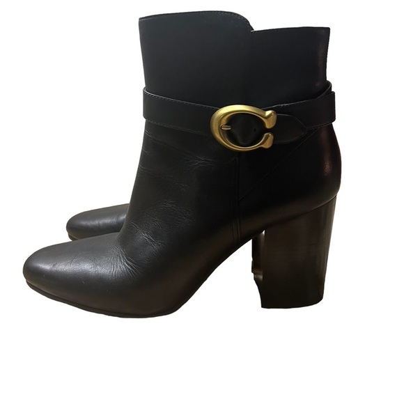 COACH Delaney Signature Buckle Bootie Heel in Classic Black Leather Size 10 - Picture 4 of 10